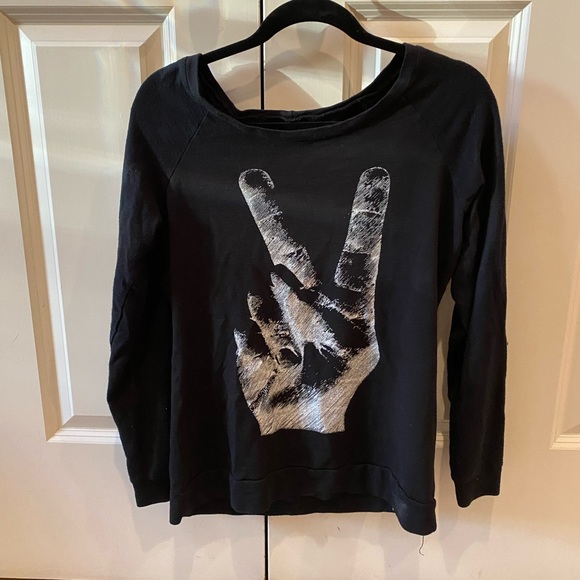 Peace sign appears painted in white. Thin over the head sweatshirt - Picture 12 of 12